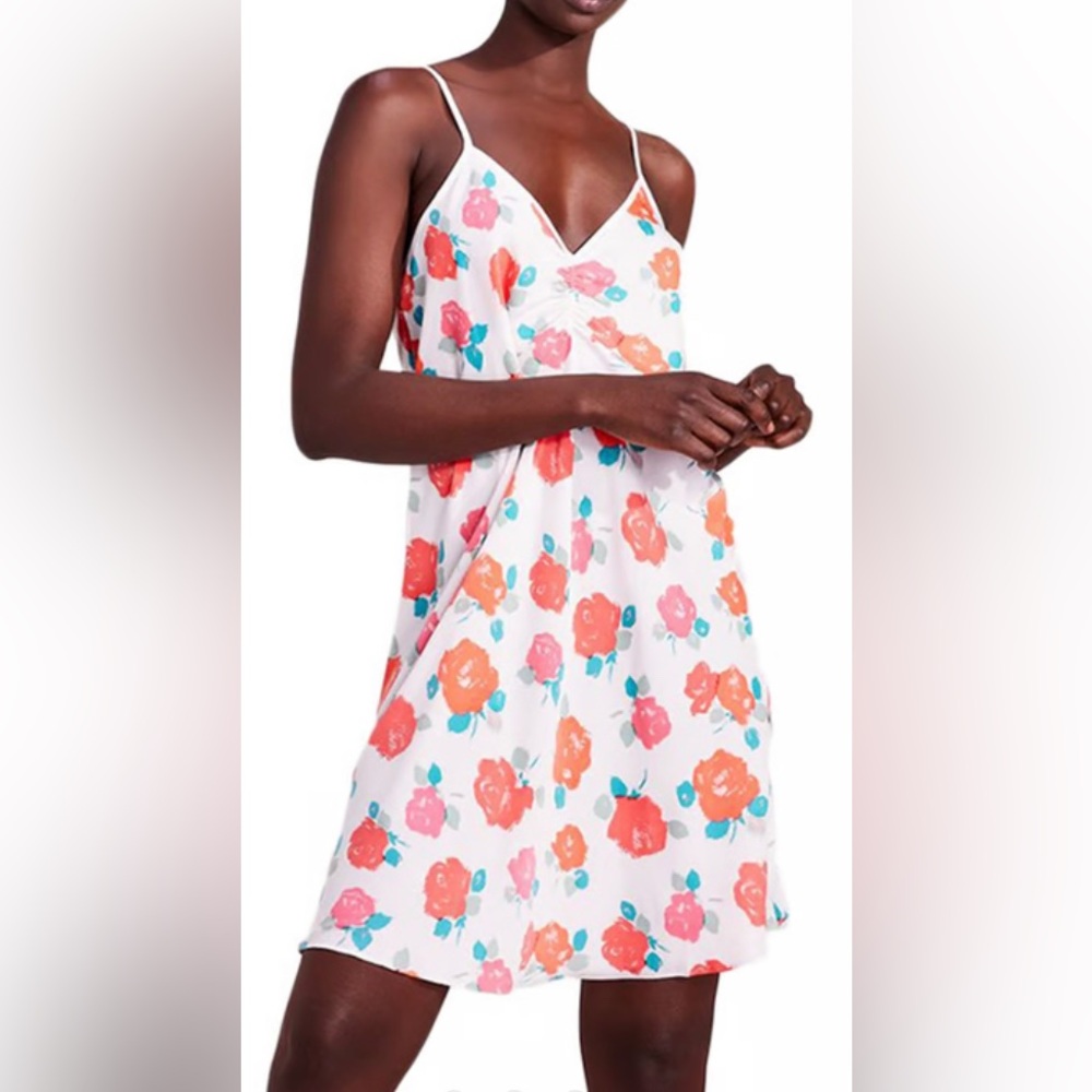 Kate Spade Rose Charmeuse Floral Print Chemise, sz M